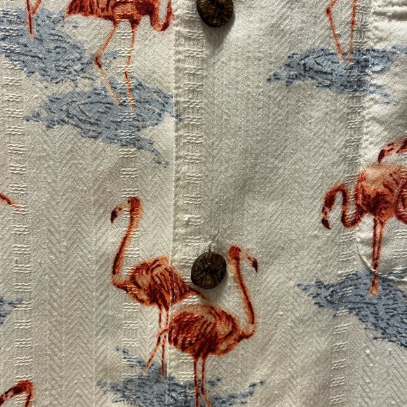 Caribbean Silk Blend Chic Coastal Shirt, Men’s L, White with Pink Flamingos - Picture 3 of 5